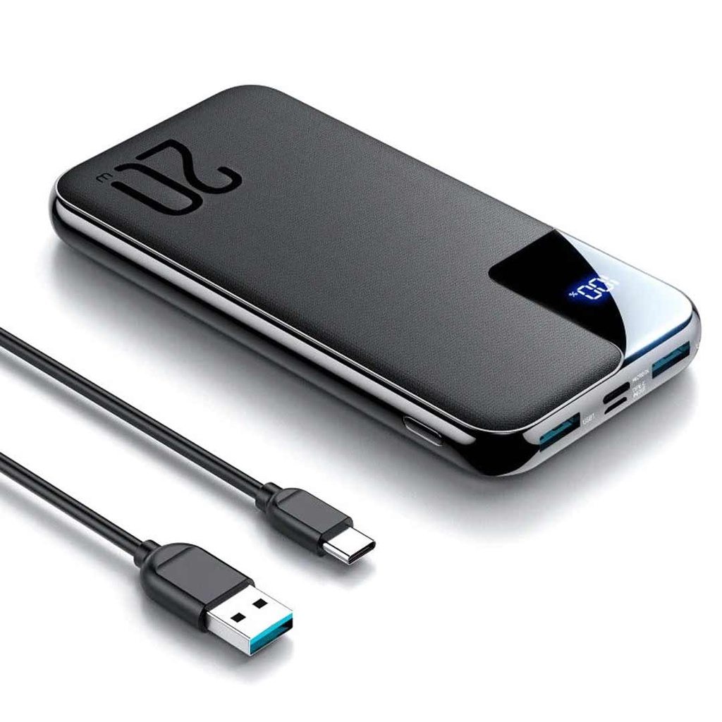 Good Cool Portable Fast Charging 20,000mAh Minimalistic Power Bank with Cable - LED Power Display.